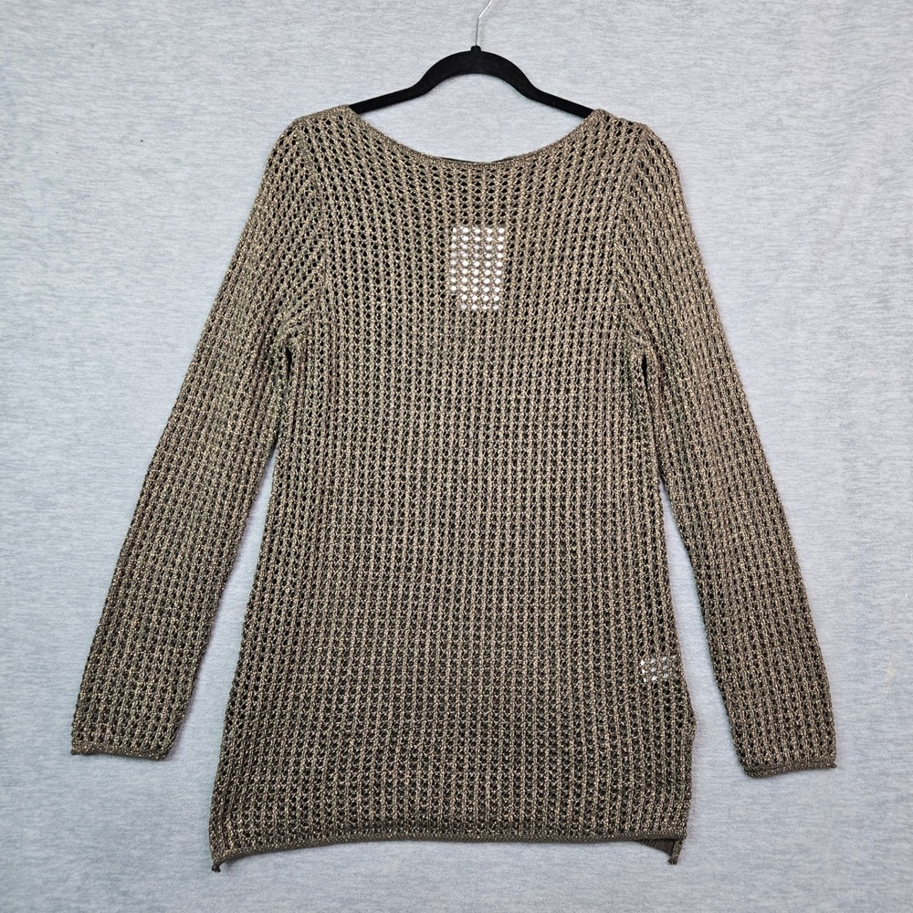 Jeanne Pierre Metallic Open Knit Sweater Camouflage Gold Olive Women's Sz L NWT